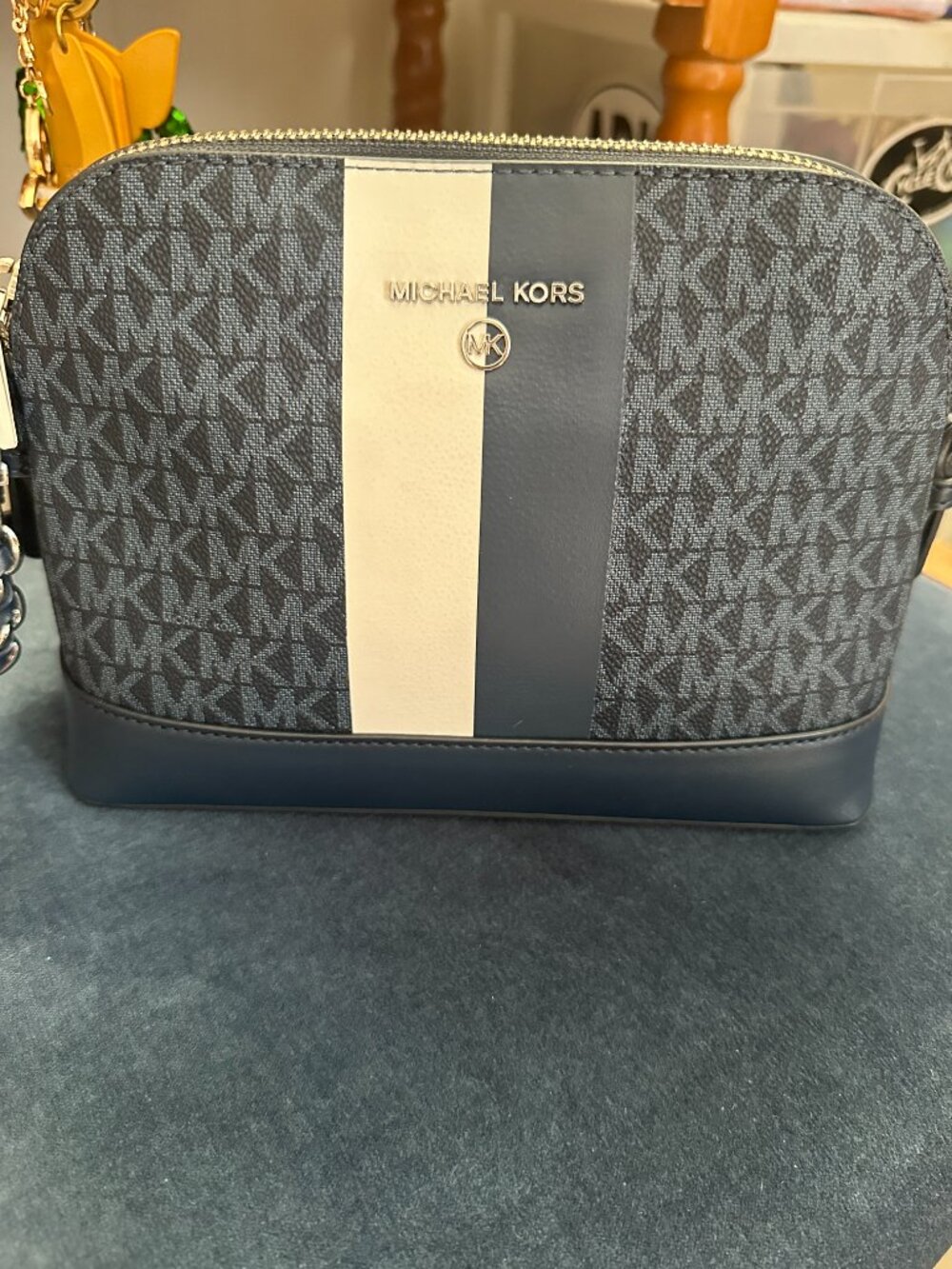 Michael Kors Blue & White Leather Crossbody